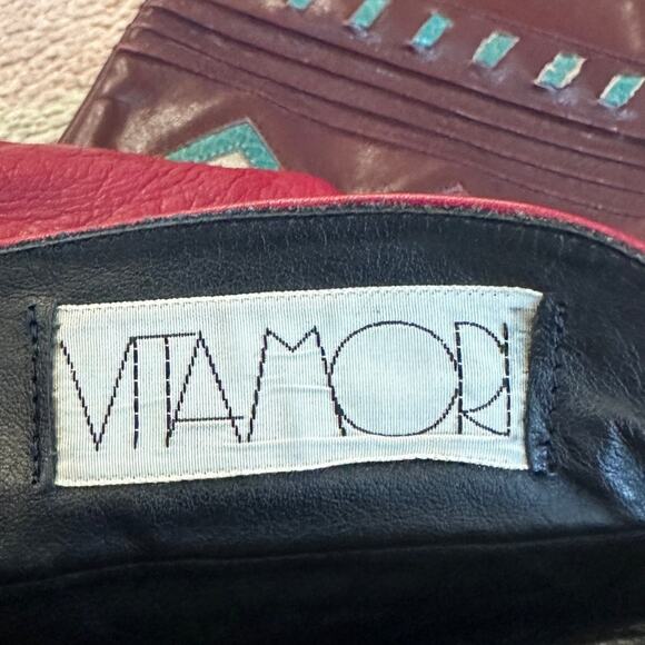 Vintage 80s Vita Mori Burgundy Geometric Western Revival Art Deco Leather Boots - Picture 12 of 12